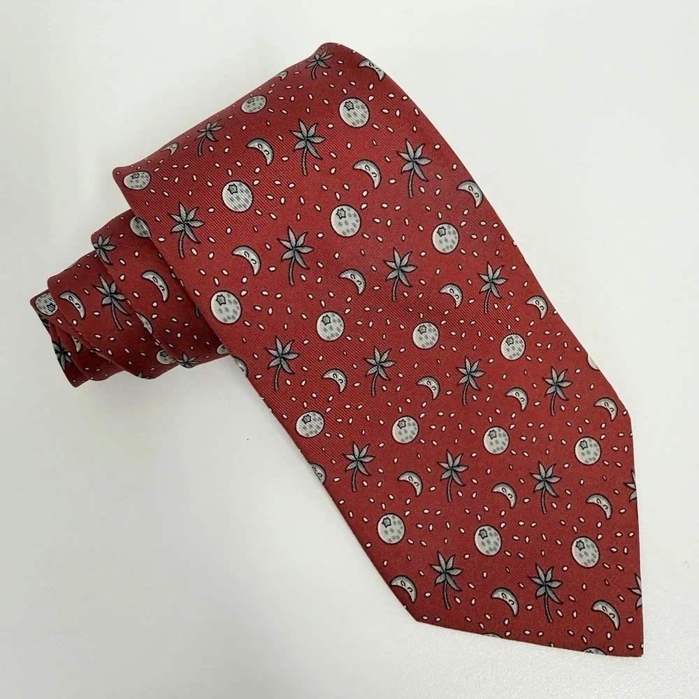 Hermes Men's Tie Constellation Moon Sun Stars Red/Gray Silk 7804 FA 3.25" x 58" - Picture 4 of 7